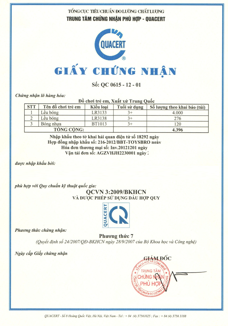 chứng nhận hợp quy đồ chơi trẻ em